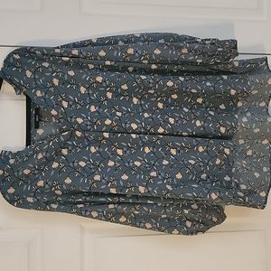 Ellos size 24 blouse dark green background with yellow and orange floral designs